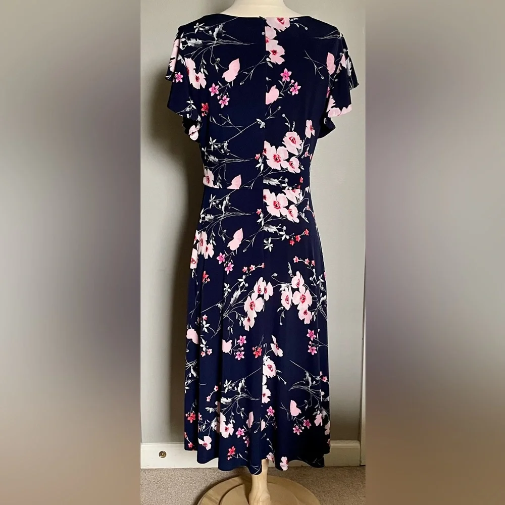 Jessica Howard Floral Navy Midi Dress, Size 6 - Picture 5 of 8
